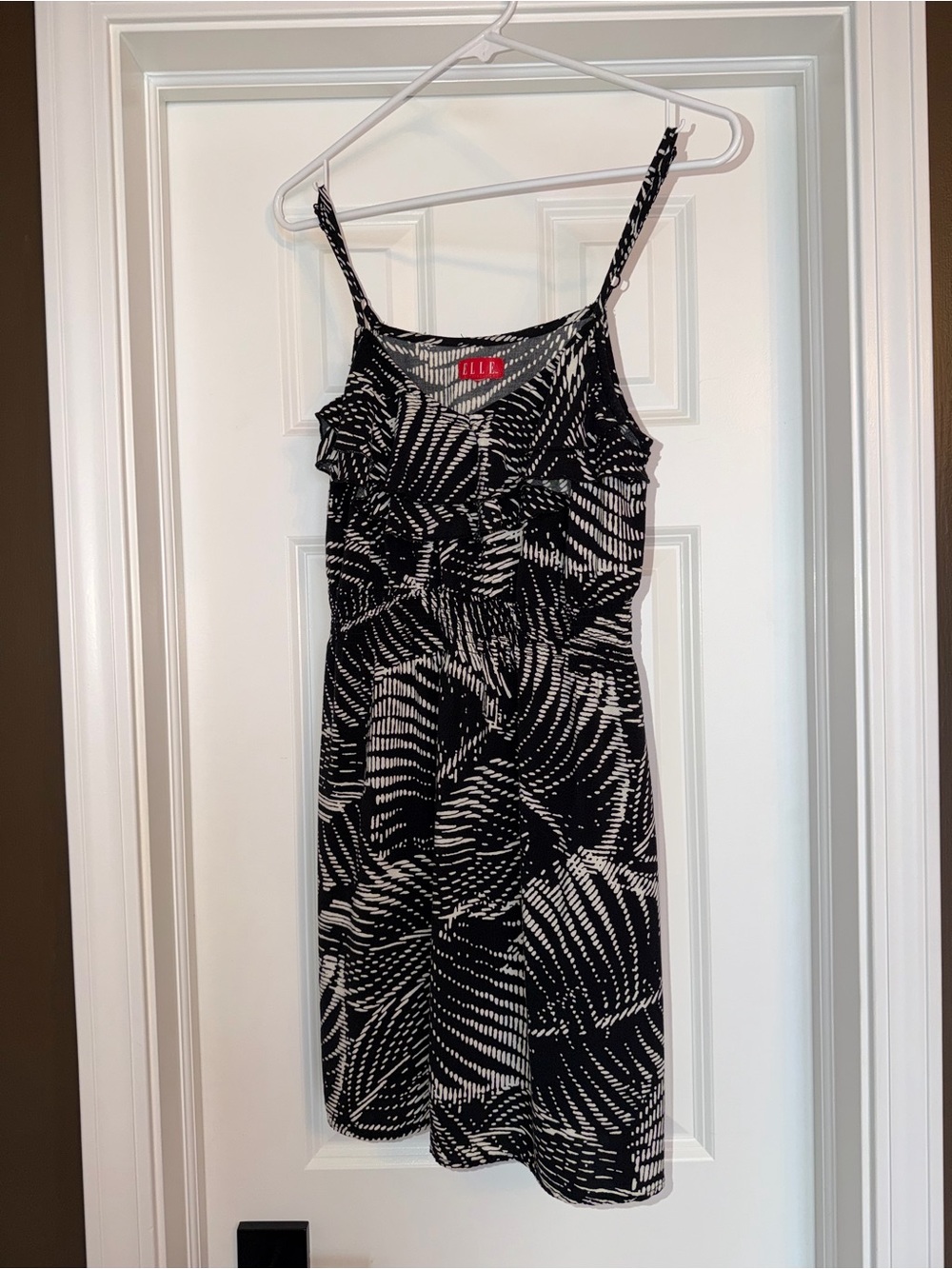 Elle Black & Ivory Printed Spaghetti Strap Mini Dress